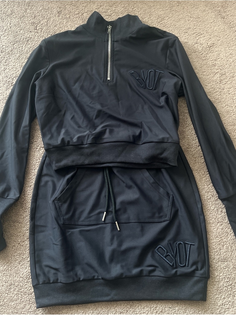 Black Two-Piece Zip Pullover & Skirt Set - BE YOUR OWN TREND